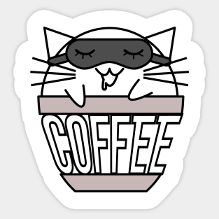 Cat in coffee cup with warped text sleeping black no hat Sticker